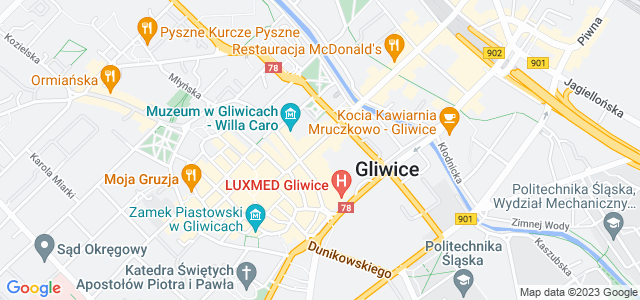 Mapa dojazdu Centrum Nauki i Biznesu Żak Gliwice