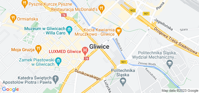 Mapa dojazdu KKS Kolejarz Gliwice Gliwice