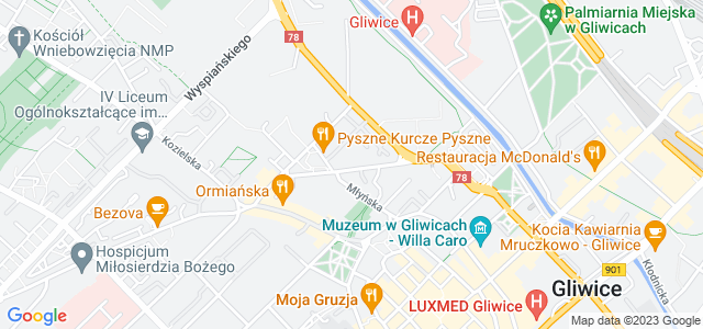 Mapa dojazdu KMP - Komenda Miejska Policji Gliwice